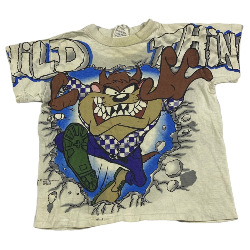 Vintage 1995 Freeze Taz Wild Thing T-Shirt Youth Medium Looney Tunes AOP VTG